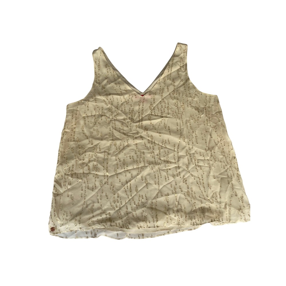 Lilly Pulitzer XL Cream Gold Metallic Silk Blend V-Neck Sleeveless Tank Top